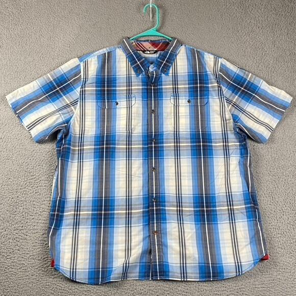The North Face Button Down Shirt Short Sleeve Men's 2XL Blue Plaid - Picture 1 of 9